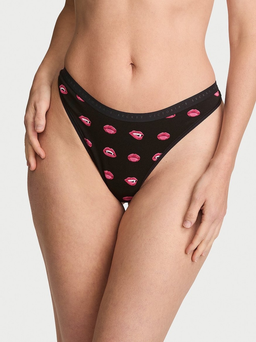 Victoria’s Secret VS PINK Black Pink Lips High-Leg Thong Panty XS Pre-Owned